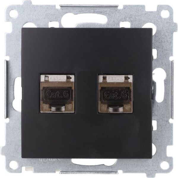 Kontakt-Simon Simon 54 Gniazdo komputerowe podwójne RJ45 kategoria 6 ekranowane z przesłoną przeciwkurzową (moduł) czarny mat D62E.01/49 9643912 5902787871451