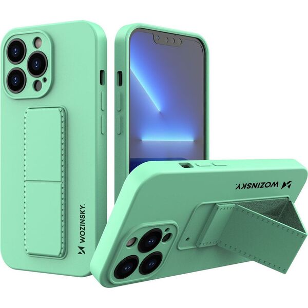 Wozinsky Wozinsky Kickstand Case elastyczne silikonowe etui z podstawką iPhone 13 mini miętowy 9652339 9145576234303