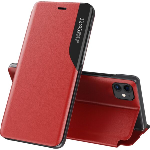 Hurtel Eco Leather View Case elegancki futerał etui z klapką i funkcją podstawki iPhone 13 mini czerwony 9676268 9145576231289