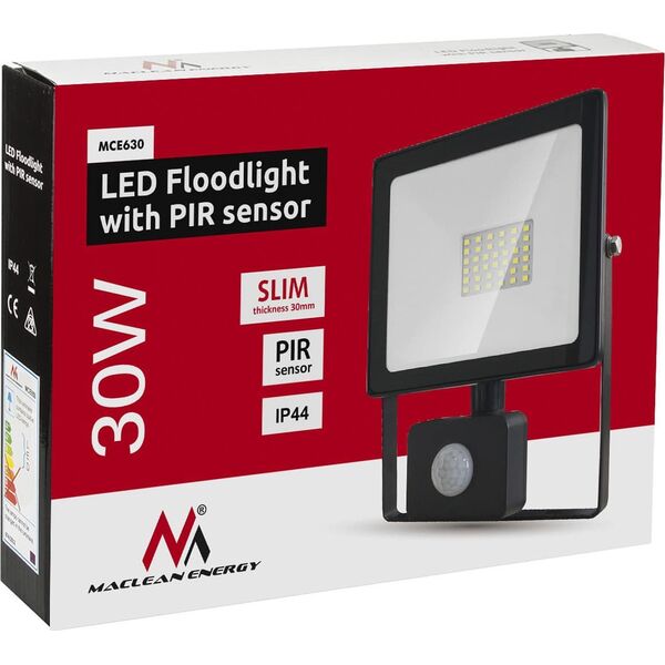 Naświetlacz Maclean Naświetlacz LED z czujnikiem ruchu, slim 30W, 2400lm, barwa neutralna biała 9707376 5902211120827