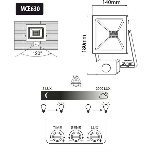 Naświetlacz Maclean Naświetlacz LED z czujnikiem ruchu, slim 30W, 2400lm, barwa neutralna biała 9707376 5902211120827