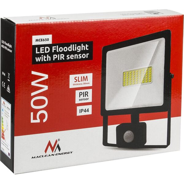 Naświetlacz Maclean Naświetlacz LED z czujnikiem ruchu, slim 50W, 4000lm, barwa neutralna biała 9707379 5902211120780