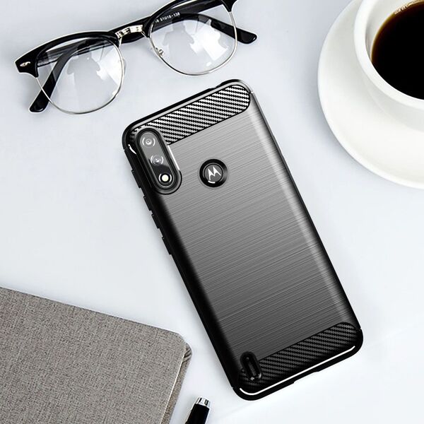 Hurtel Carbon Case elastyczne etui pokrowiec Motorola Moto E7i Power czarny 9738756 9145576232019