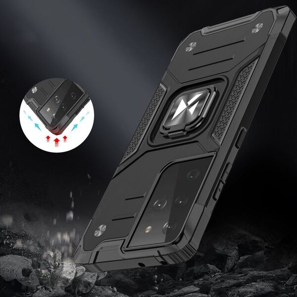 Wozinsky Wozinsky Ring Armor pancerne hybrydowe etui pokrowiec + magnetyczny uchwyt Samsung Galaxy S22 Ultra czarny 9738781 9145576239827