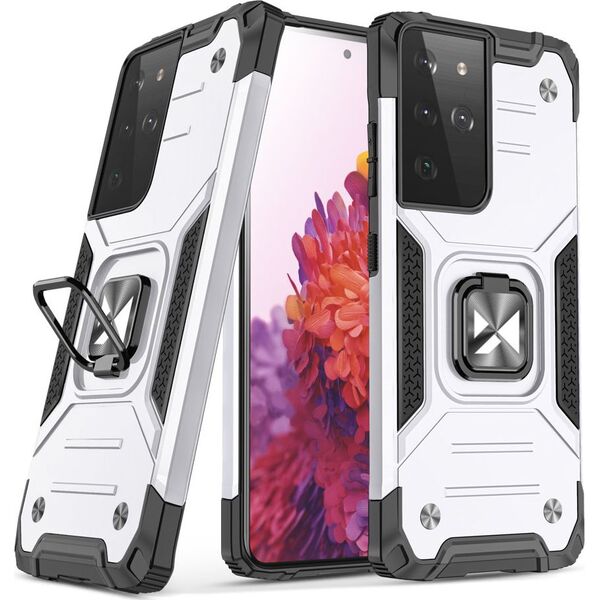 Wozinsky Wozinsky Ring Armor pancerne hybrydowe etui pokrowiec + magnetyczny uchwyt Samsung Galaxy S22 Ultra srebrny 9738790 9145576239780