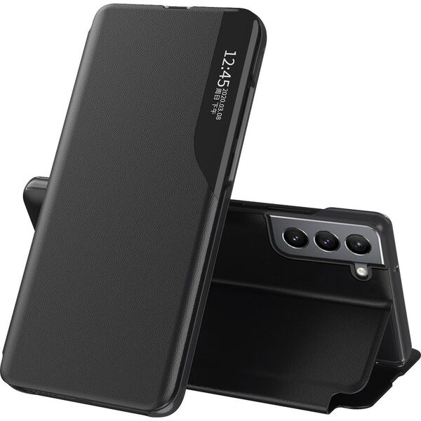 Hurtel Eco Leather View Case elegancki futerał etui z klapką i funkcją podstawki Samsung Galaxy S22+ (S22 Plus) czarny 10062487 9145576241165