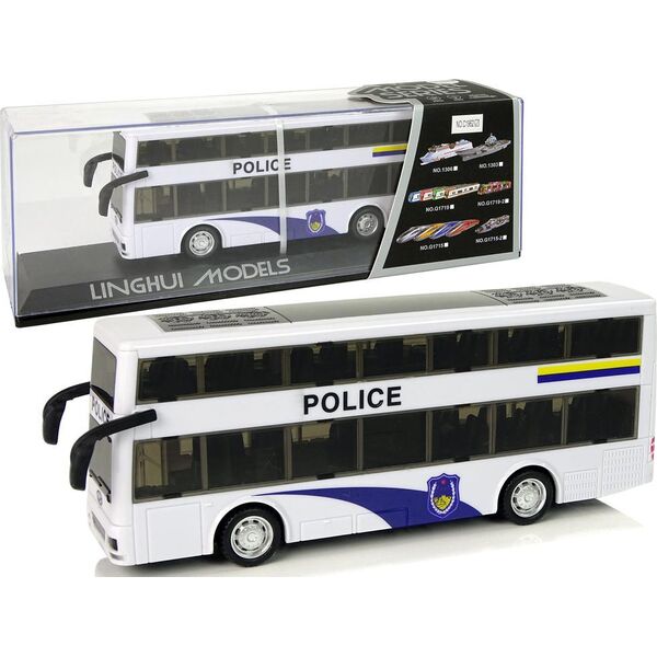 LeanToys Autobus Policyjny Dwupiętrowy Biały z Naciągiem Dźwięk 10074239 5904204758864