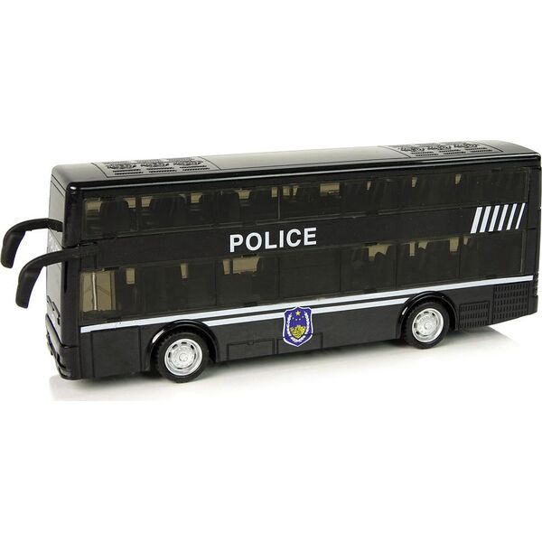 LeanToys Autobus Policyjny Dwupiętrowy Czarny z Naciągiem Dźwięk 10074246 5904204758871