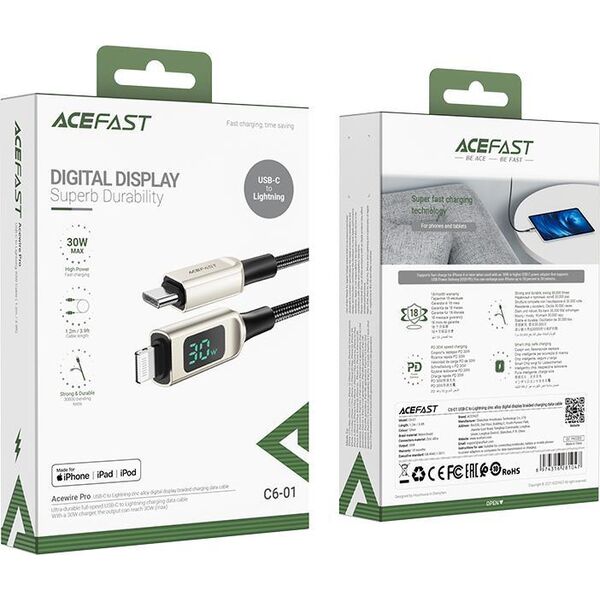 Kabel USB Acefast USB-C - Lightning 1.2 m Srebrny (6974316281047) 10119017 6974316281047
