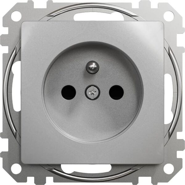 Schneider Electric Sedna Design, Gniazdo 2P+PE z przesłonami, srebrne aluminium 10134637 3606481479129