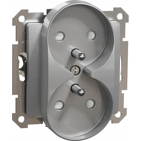 Schneider Electric Sedna Design, Gniazdo 2x2P+PE z przesłonami do systemu ramkowego (do ramek Elements), srebrne aluminium 10134640 3606481089304