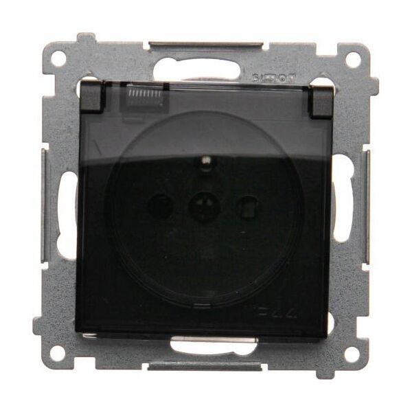 Kontakt-Simon Simon 54 Gniazdo do wersji IP44 z usz. (moduł) 16A 250V klapka transparentna czarny mat usz. do ramek S54 PREMIUM DGZ1BZ.01/49A 10134656 5902787870928