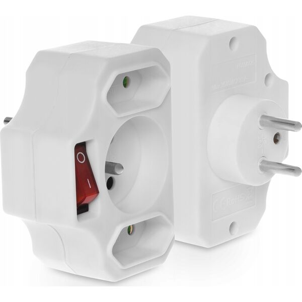 Plastrol Rozgałęźnik wtyczkowy z wyłącznikiem 1-gniazdo z/u + 2x Euro biały R-12WS-B 10250549 5906197301751