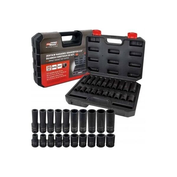 AWTools AWTOOLS ZESTAW NASADEK UDAROWYCH KRÓTKICH I DŁUGICH 1/2" 20ele. 10319534 5903678607234