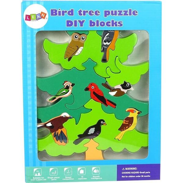 LeanToys Drewniane Drzewo Ptaki Leśne DIY Klocki Drewniane Puzzle Trójwymiarowa 10350075 5904665990087
