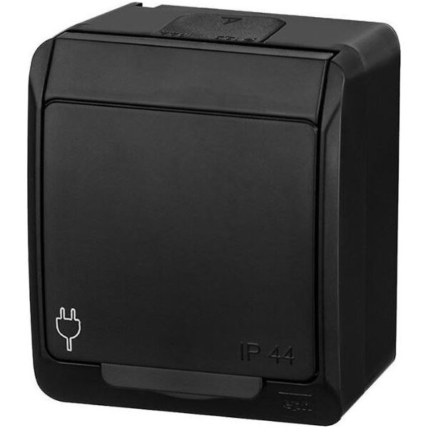 Elektro-Plast HERMES IP44 gniazdo natynkowe pojedyncze z uziemieniem 2P+Z czarne 0321-09 10401713 5902012988589