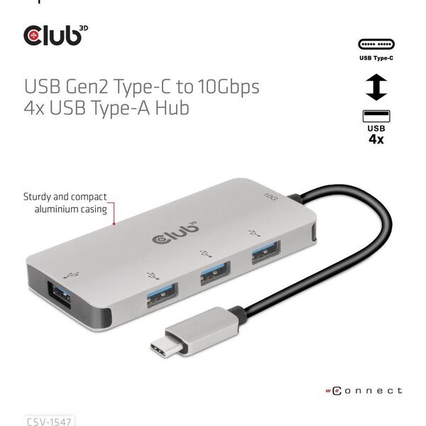 HUB USB Club 3D 4x USB-A 3.2 Gen2 (CSV-1547) 10678377 8719214472375