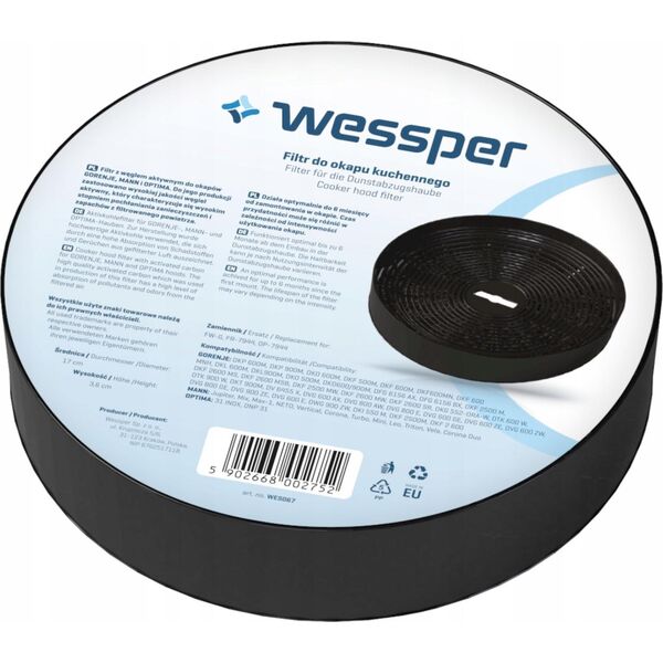 Wessper FILTR WĘGLOWY OKRĄGŁY DO OKAPU Maan Optima Gorenje 10726477 5902668002752