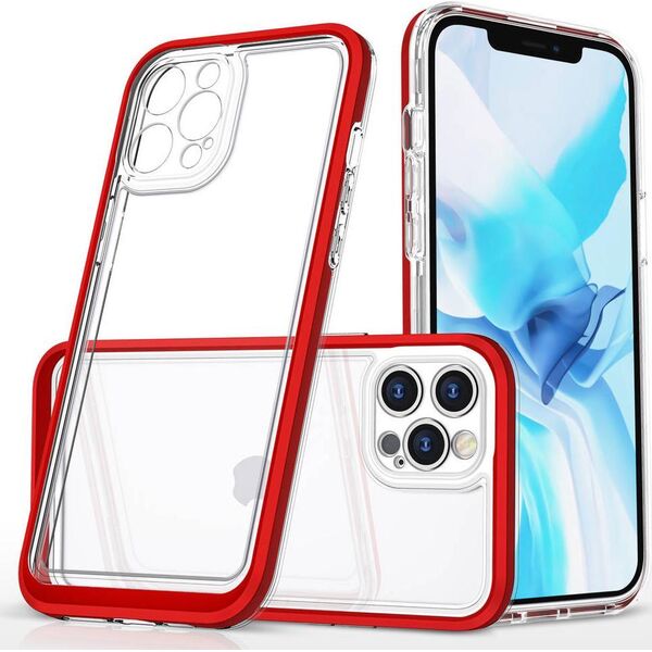 Hurtel Clear 3in1 etui do iPhone 12 Pro Max żelowy pokrowiec z ramką czerwony 10757618 9145576242445