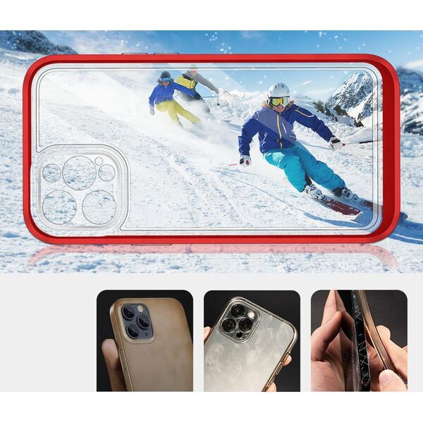 Hurtel Clear 3in1 etui do iPhone 12 Pro żelowy pokrowiec z ramką czerwony 10757619 9145576242414