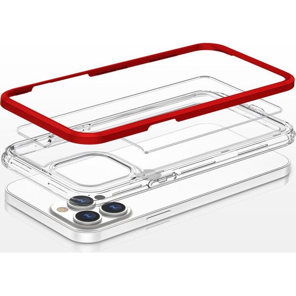 Hurtel Clear 3in1 etui do iPhone 13 Pro Max żelowy pokrowiec z ramką czerwony 10757632 9145576242568