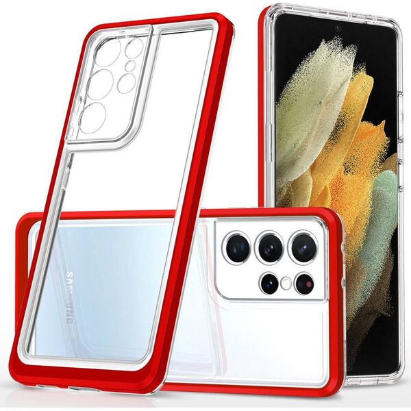 Hurtel Clear 3in1 etui do Samsung Galaxy S21 Ultra 5G żelowy pokrowiec z ramką czerwony 10757651 9145576242896