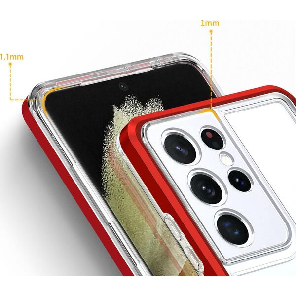 Hurtel Clear 3in1 etui do Samsung Galaxy S21 Ultra 5G żelowy pokrowiec z ramką czerwony 10757651 9145576242896