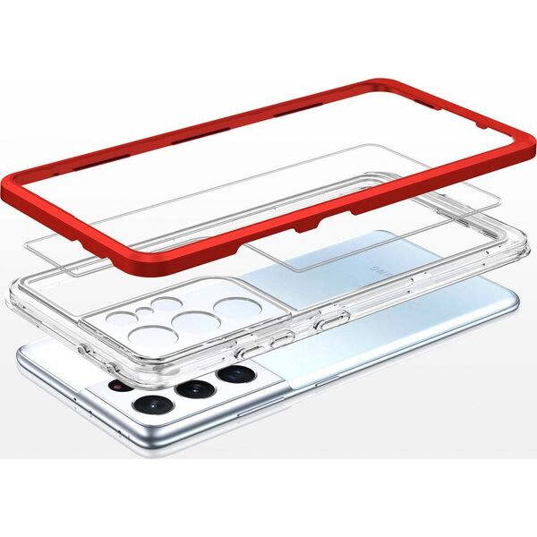 Hurtel Clear 3in1 etui do Samsung Galaxy S21 Ultra 5G żelowy pokrowiec z ramką czerwony 10757651 9145576242896
