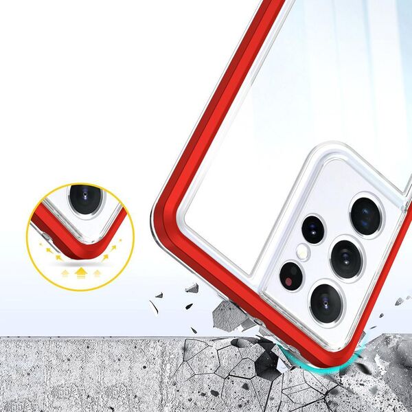 Hurtel Clear 3in1 etui do Samsung Galaxy S21 Ultra 5G żelowy pokrowiec z ramką czerwony 10757651 9145576242896