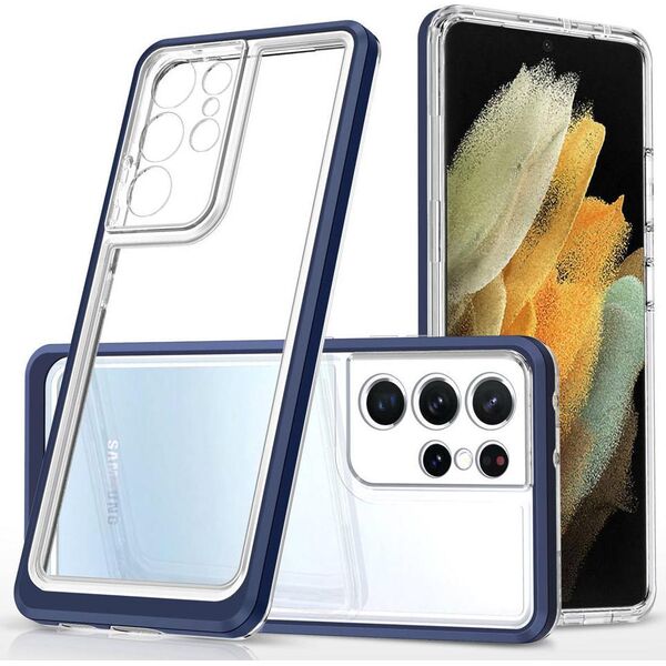 Hurtel Clear 3in1 etui do Samsung Galaxy S22 Ultra żelowy pokrowiec z ramką niebieski 10757659 9145576243039