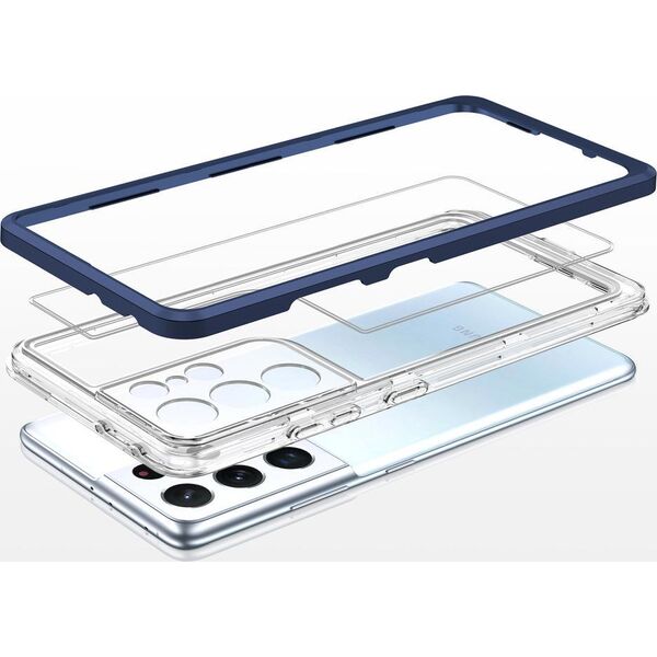 Hurtel Clear 3in1 etui do Samsung Galaxy S22 Ultra żelowy pokrowiec z ramką niebieski 10757659 9145576243039