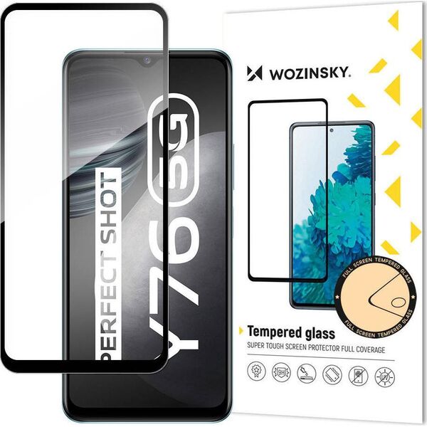 Wozinsky Wozinsky super wytrzymałe szkło hartowane Full Glue na cały ekran z ramką Case Friendly Vivo Y76 5G / Y76s / Y74s czarny 10757865 9145576245736