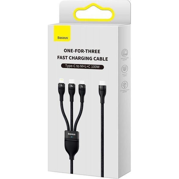 Kabel USB Baseus USB-C - USB-C + microUSB + Lightning 1.5 m Czarny (CASS030201) 10786977 6932172608774