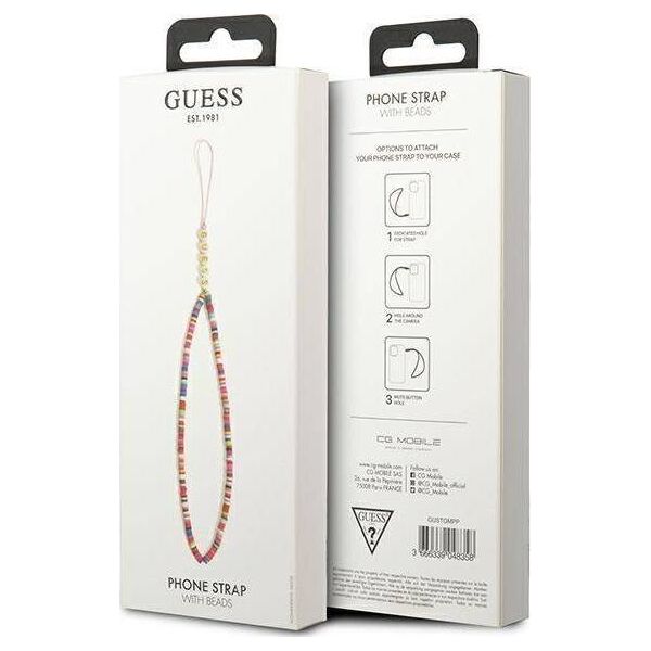 Guess Guess zawieszka GUSTGMPP Phone Strap wielokolorowy różowy/multicolor pink Heishi Beads 10802287 3666339048358