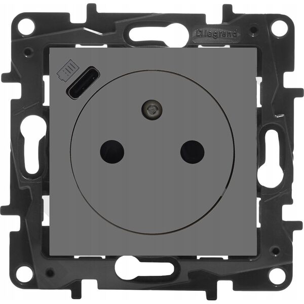 Legrand Ładowarka USB-C z gniazdem pojedynczym Legrand Niloe Step 863438 gniazdo z uziemieniem z przesłonami ładowarka typ C 1,5A stalowy 10802626 3414971839717
