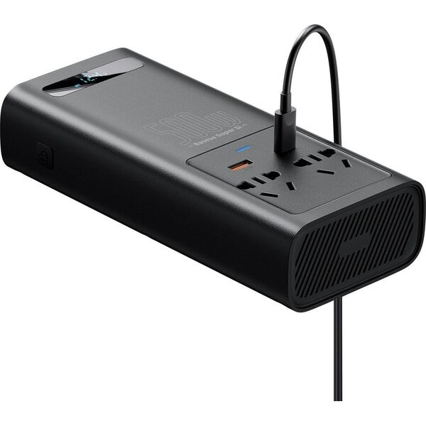 Baseus Inwerter samochodowy Baseus 500W, 220V, CN/EU (czarny) 11026769 6932172603427