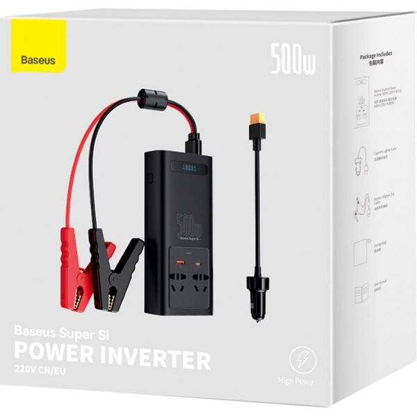 Baseus Inwerter samochodowy Baseus 500W, 220V, CN/EU (czarny) 11026769 6932172603427