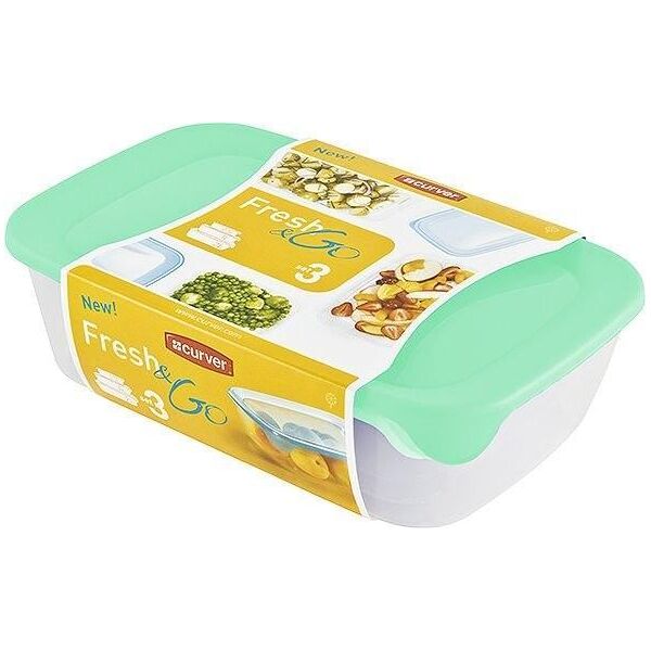 Curver Plastikowy zestaw pojemników FRESH and GO - mięta 11084645 3253928026349