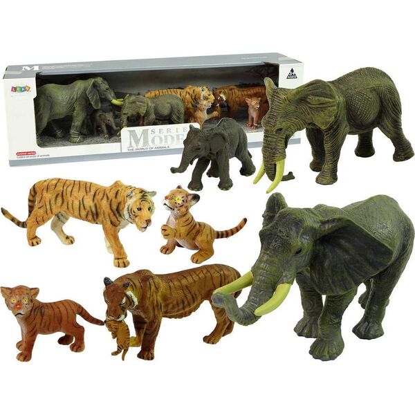 Figurka LeanToys Zestaw Figurek Afryka Słonie Tygrysy Dzikie Zwierzęta 11089609 5904204758567
