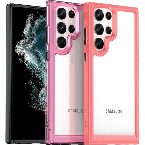 Hurtel Outer Space Case etui do Samsung Galaxy S22 Ultra sztywny pokrowiec z żelową ramką czerwony 11101099 9145576248782