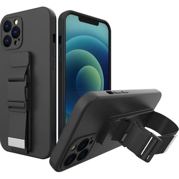 Hurtel Rope Case silikonowe etui ze smyczą torebka smycz pasek do Samsung Galaxy A53 5G czarny 11101175 9145576246757