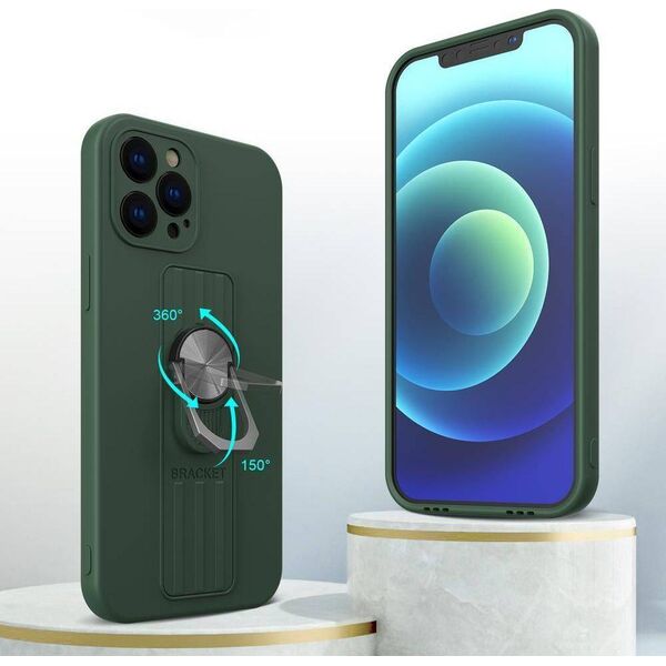 Hurtel Ring Case silikonowe etui z uchwytem na palec i podstawką do Samsung Galaxy S22 Ultra czarny 11101295 9145576247075