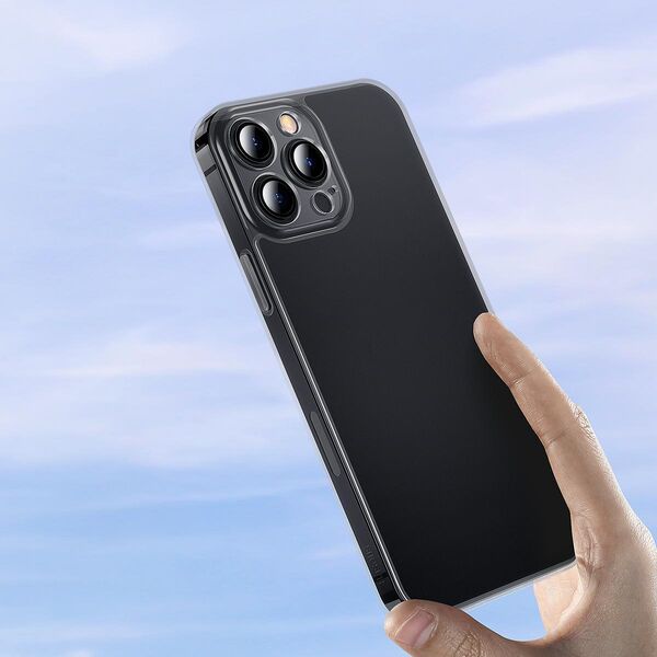 Baseus Baseus Frosted Glass Case etui pokrowiec do iPhone 13 Pro sztywna obudowa z żelową ramką czarny (ARWS001001) 11114508 6932172609276