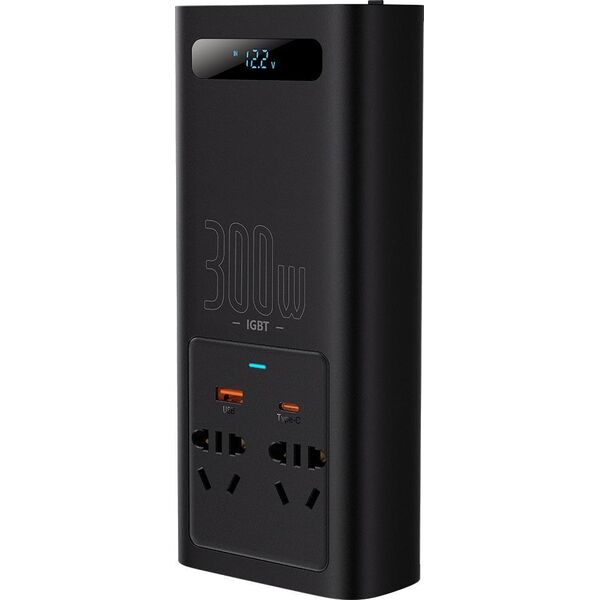 Przetwornica Baseus Baseus IGBT samochodowa przetwornica inwerter prądu 300W 220V (wtyczka CN/EU) czarny (CGNB010101) 11114513 6932172608675