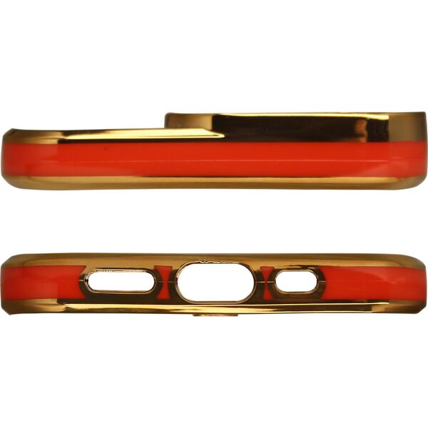 Hurtel Fashion Case etui do iPhone 13 Pro Max żelowy pokrowiec ze złotą ramką czerwony 11114557 9145576252260