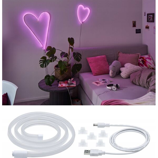 Taśma LED Paulmann Neon Colorflex USB Strip Różowy 1m 4,5W 5V Biały Tworzywo sztuczne 11221090 4000870705612