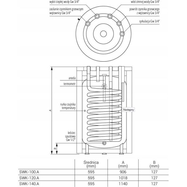 SWK-100L WYMIENNIK C.W.U.STOJ.Z Wʯ. KR??CE G?RNE,TERMO-TOP BIA?Y KOSPEL // OG.K.SWK-100.A.TERMO-TOP.WHITE 11237721 5906564134500