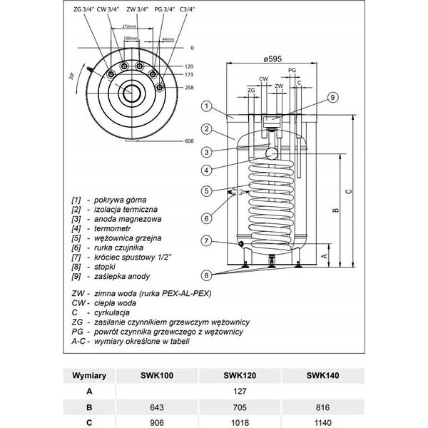 SWK-100L WYMIENNIK C.W.U.STOJ.Z Wʯ. KR??CE G?RNE,TERMO-TOP BIA?Y KOSPEL // OG.K.SWK-100.A.TERMO-TOP.WHITE 11237721 5906564134500