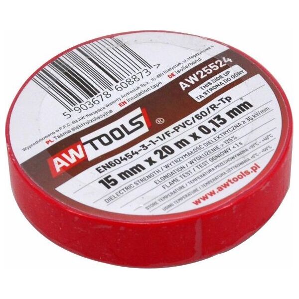 AWTools AWTOOLS TAŚMA IZOLACYJNA 15mm x 20m CZERWONA 11239561 5903678608873
