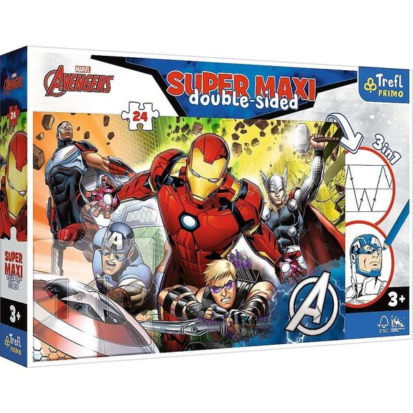 Trefl Dwustronne Puzzle 24 elementy Super Maxi Silni Avengers 3w1 11240127 5900511410075